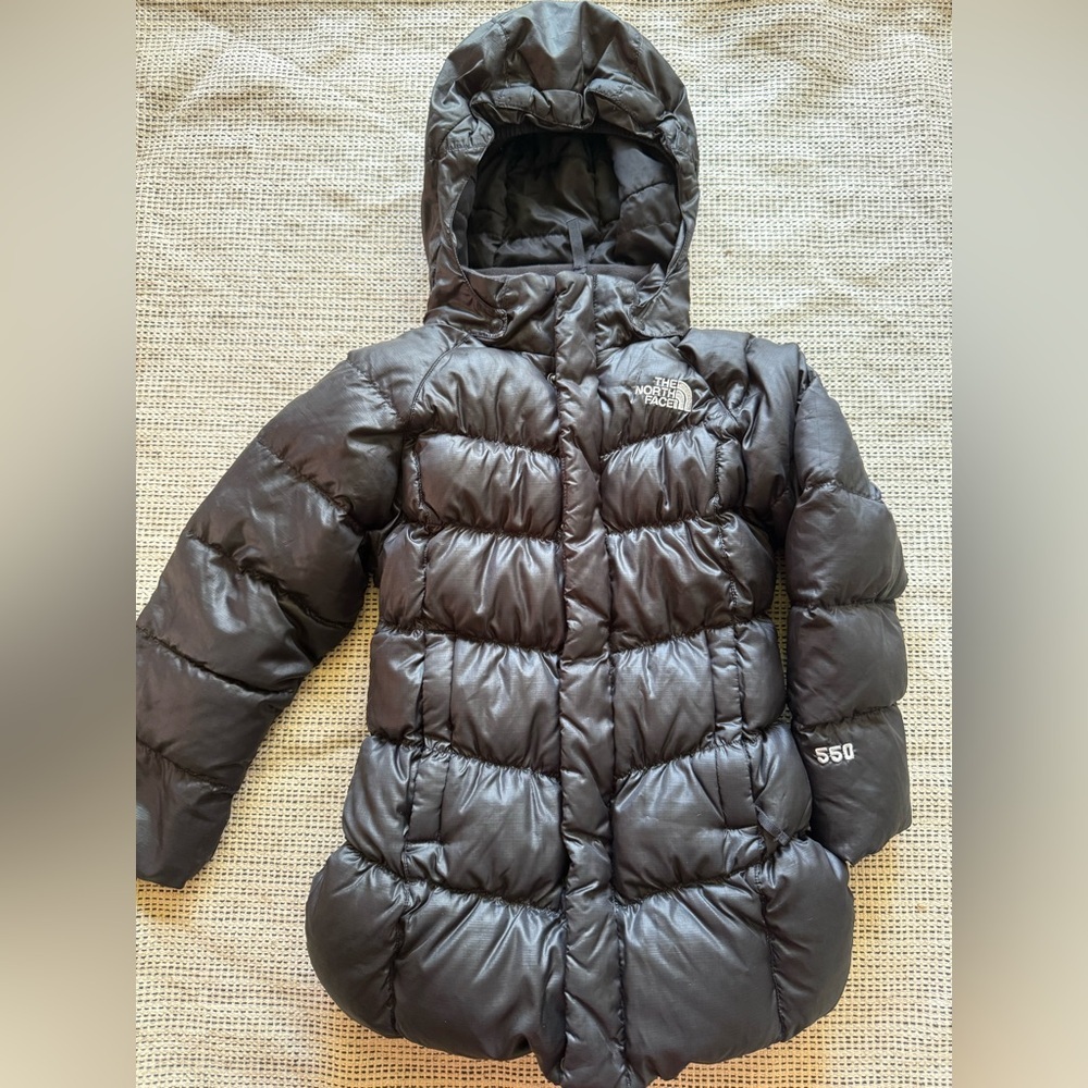 The North Face Girls Hooded Black Puffer 550 Goose Down Jacket - Picture 1 of 9